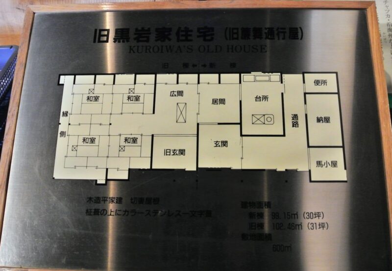 簾舞郷土資料館・旧黒岩家住宅の平面図