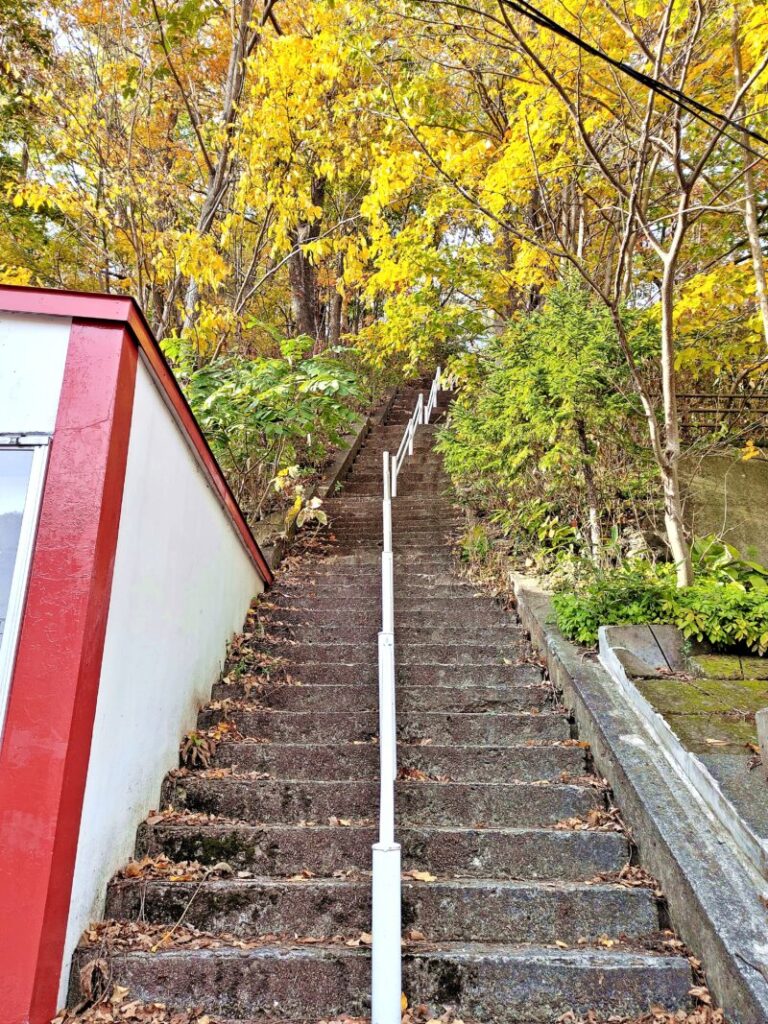 岩戸観音堂の横から定山渓岩戸公園に続く階段