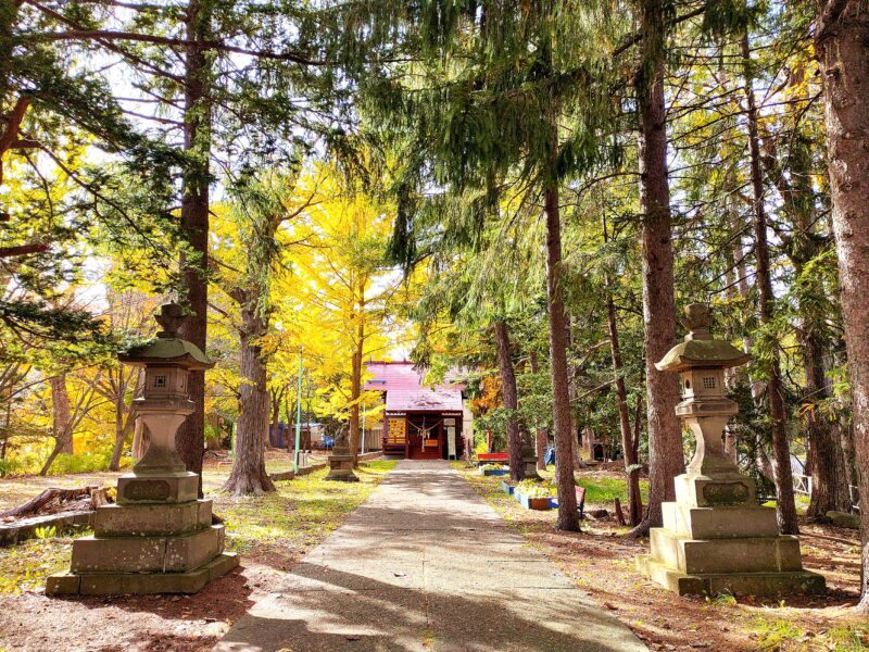秋の花岡神社の境内