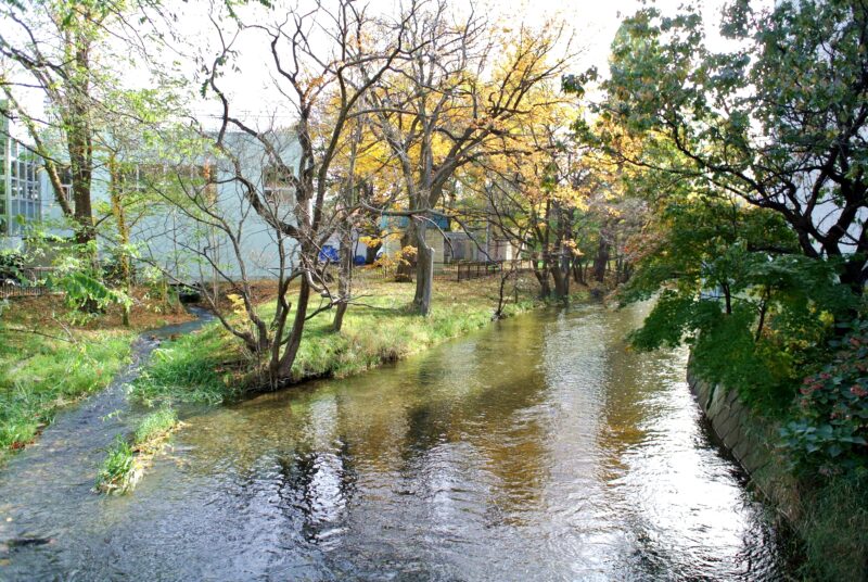 水天宮（札幌水天宮）参道入口の水天宮橋から見た鴨々川