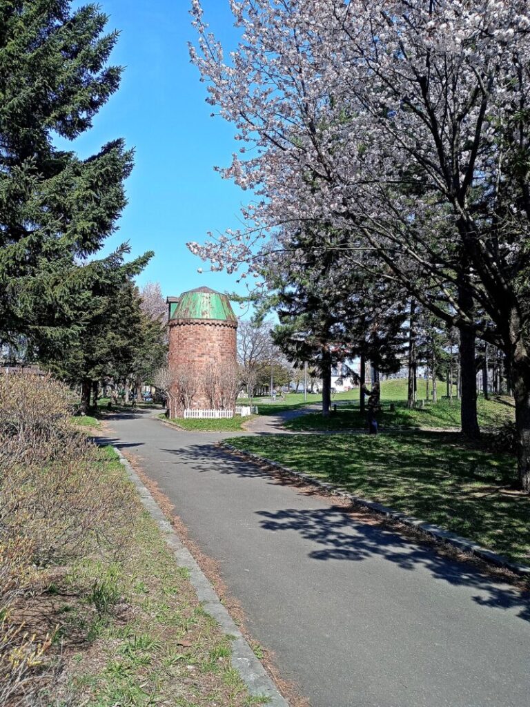 前田公園のサイロと桜
